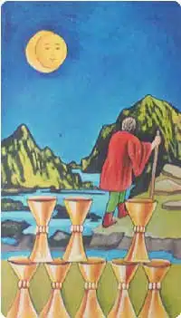 Tirage des cartes majeures - Le tirage de Lune pour sortir de la confusion 5 8 de coupes - Rider Waite